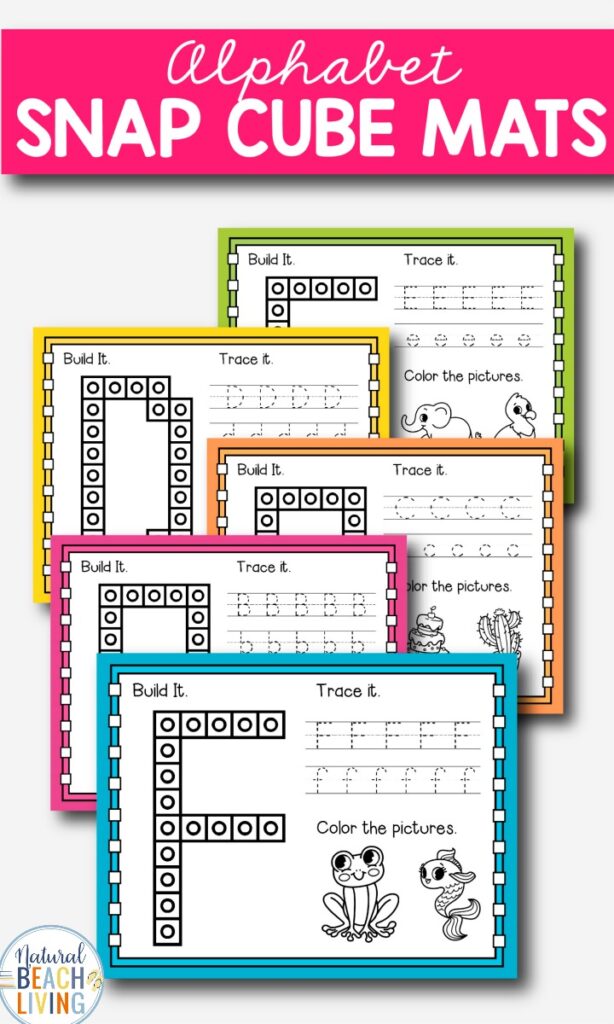 These Alphabet Snap Cube Mats are a great way to learn all about the letters of the alphabet. They are perfect for preschoolers and Kindergarten. Hands on activity Mats make a great Preschool Alphabet Activity, Learning the Alphabet, These Alphabet Worksheets a-z will have your kids engaged and learning as they practice capital letters A-Z.