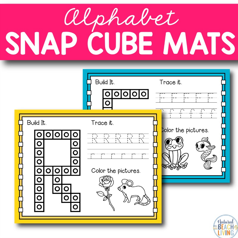 These Alphabet Snap Cube Mats are a great way to learn all about the letters of the alphabet. They are perfect for preschoolers and Kindergarten. Hands on activity Mats make a great Preschool Alphabet Activity, Learning the Alphabet, These Alphabet Worksheets a-z will have your kids engaged and learning as they practice capital letters A-Z.