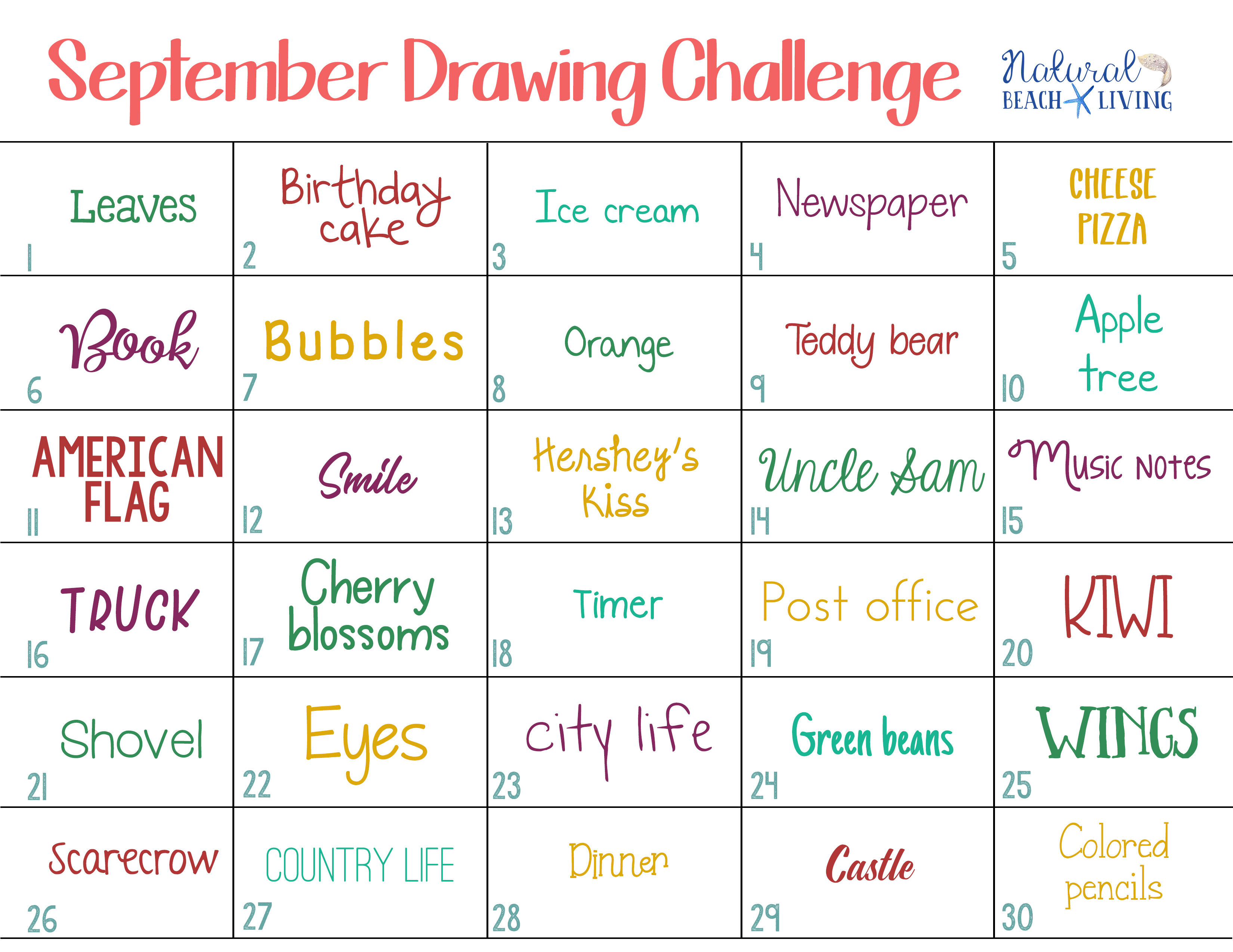 September Drawing Challenge 30 Day Drawing Challenge for Kids and