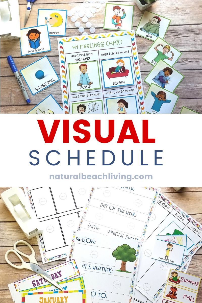  What is a Visual Schedule? A visual schedule provides a clear structure for the day and helps bring calming and peace to children. Through activities and a daily routine, using a visual schedule can provide safety and predictability. With this Visual Schedule Printable Kids find comfort in knowing that there is order and Routine. Perfect Picture Schedule with Emotions Cards and a Daily Schedule for Kids