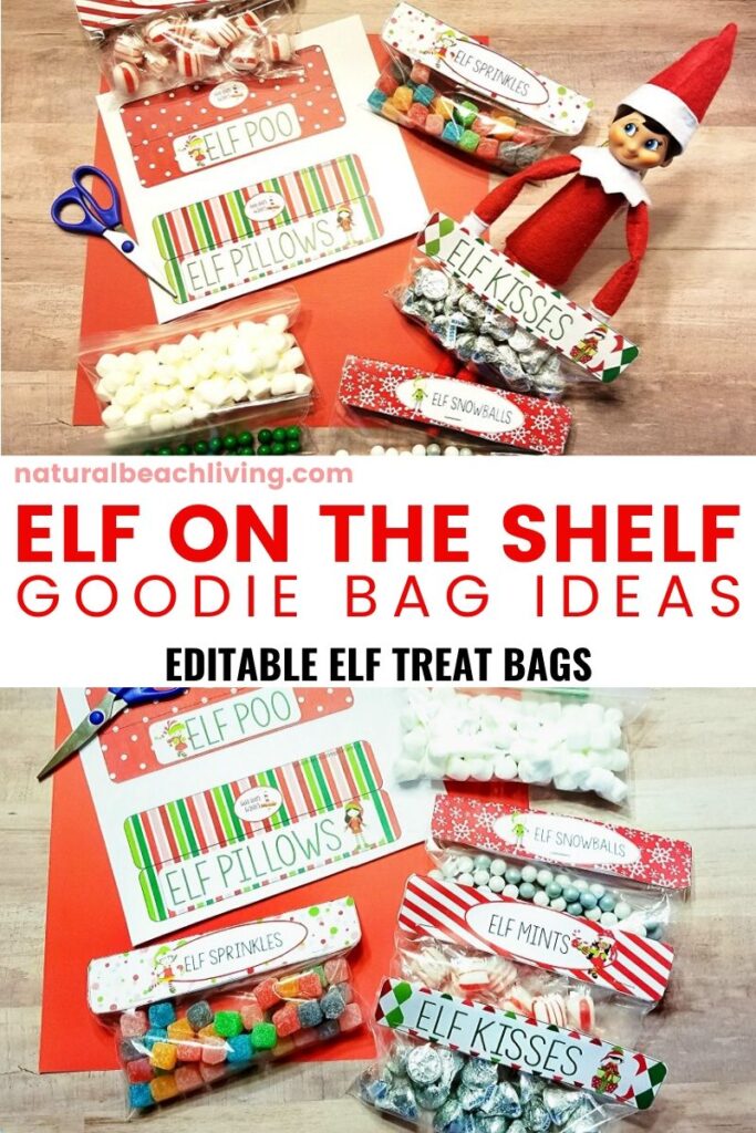 Check out these Fun Elf on the Shelf Goodie Bag ideas. They're a great silly elf gift idea for your family and friends. If you're looking for some fun Elf on the Shelf ideas and free elf printables, check out these great Elf on the Shelf Gift Tags! Elf Treat Bags, Plus, they are Editable free printables for Christmas, Find The Best Elf Ideas Here!