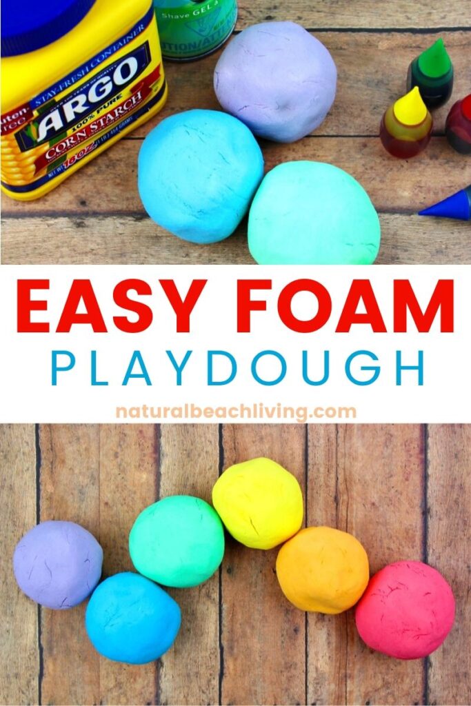 Looking for a fun Rainbow themed activity to do with your kids? This Rainbow Foam Dough is soft, silky, and squishy - and best of all, it's easy to make. How to Make Shaving Cream Playdough Recipe - Easy Foam Dough. Your children will love to squish the shaving cream and cornstarch together to make a batch of foam playdough for an afternoon playdate, sensory activity, or just some messy play. 