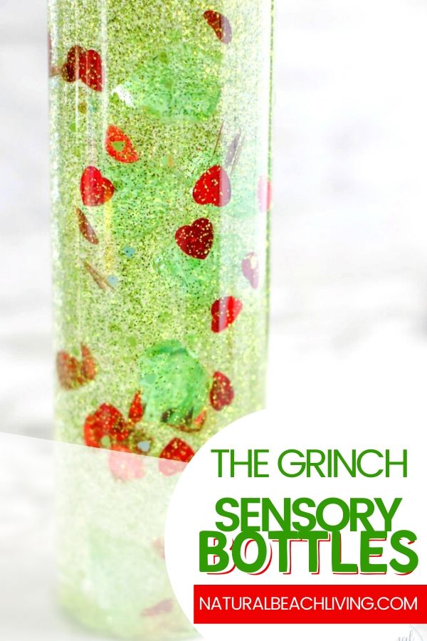 The Grinch Sensory Bottle is a great way to include awesome sensory play during the holidays. Have fun making these Winter Sensory Bottles with your child today! Children love Christmas Sensory Bottles and any Calming Sensory Bottles to use all year.