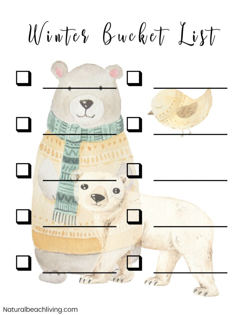 Check out this Winter Bucket List Printable. You can make your own Winter To Do List or use one of these Winter Bucket List Ideas, It's packed full of great ideas that you can easily do with your family. They're fun and simple! Find The Best Bucket Lists and Winter Bucket List for Families Here!