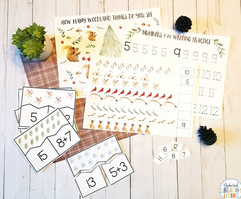 These Woodland Animals Math Activities are great for Preschool math as well as kindergarten too. If you are looking for Montessori Math, Forest Theme Math Activities for Preschoolers and Math Activities for Kindergarten you'll find lots of Woodland Animals Printables and Winter Preschool Math Here. 