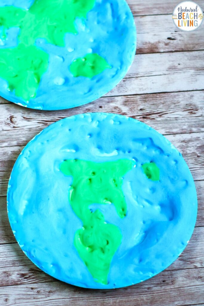 This Earth Day Paper Plate Craft with free Earth Template is a fun way to let your child make and visualize the Earth! Plus, it's a fun sensory activity, too! Earth Day Puffy Paint Art is a great activity and makes a perfect Earth Day Idea for Kids. 