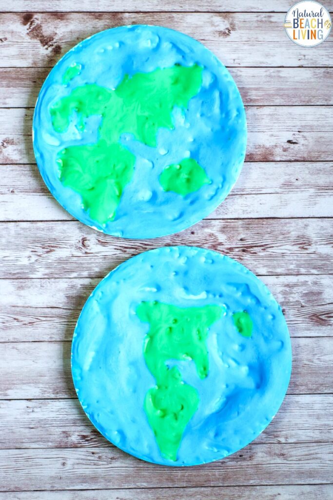This Earth Day Paper Plate Craft with free Earth Template is a fun way to let your child make and visualize the Earth! Plus, it's a fun sensory activity, too! Earth Day Puffy Paint Art is a great activity and makes a perfect Earth Day Idea for Kids. 