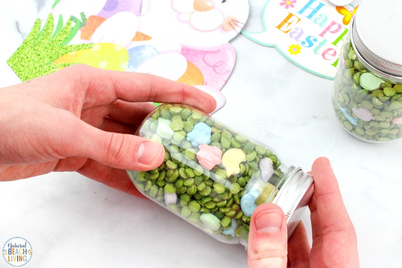 These Easter I Spy Sensory Bottles are fun for kids to make and play with. They're the perfect addition to any Easter basket, too! Easter Seek and Find Bottles are a fun game for toddlers and preschoolers. Spring Sensory Bottles and Find it Bottles for Easter activities.