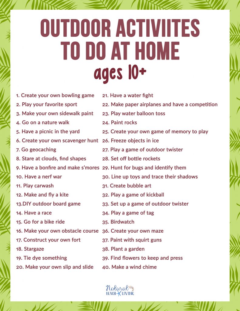 Here are over 40 Fun Outdoor Activities to Do at Home for Pre Teens and Teens. These Fun Things to do Outside in your Backyard will have your kids enjoying nature and playing without dealing with screentime. Find Great Backyard Activities for Kids of all ages.