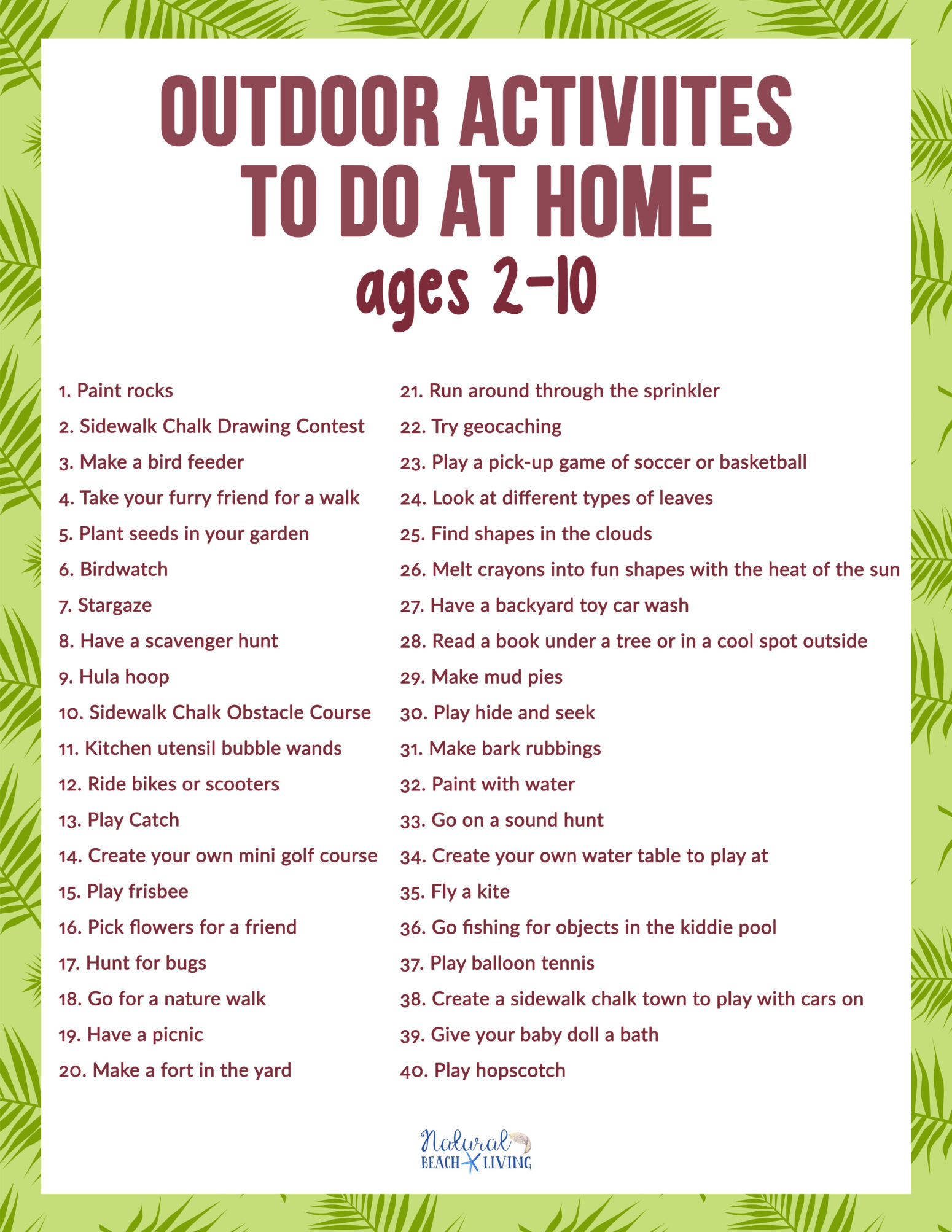 40+ Outdoor Activities to Do at Home for Kids age 2-10 – Free Outdoor Activities Checklist