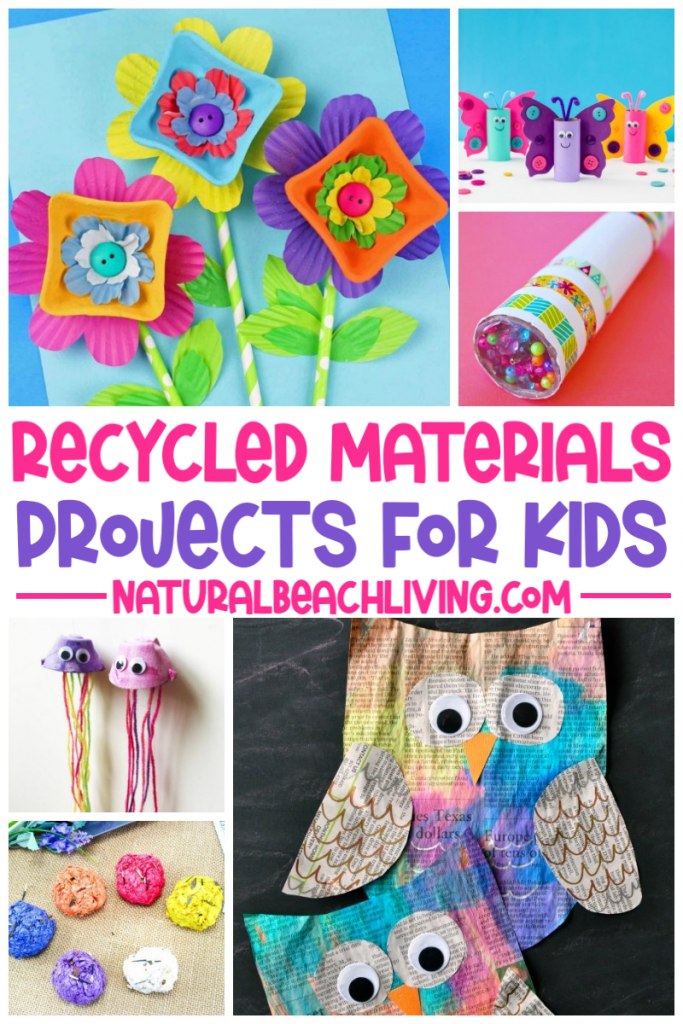 38+ Recycled Materials Projects for kids using items you already have in your home. You'll find loads of fun ways to reuse toilet paper rolls, plastic bottles, bottle caps, cardboard boxes, and so much more with Recycled Crafts for Kids and DIY STEM Projects.