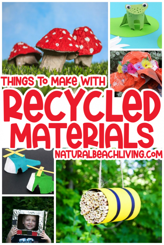 38+ Recycled Materials Projects for kids using items you already have in your home. You'll find loads of fun ways to reuse toilet paper rolls, plastic bottles, bottle caps, cardboard boxes, and so much more with Recycled Crafts for Kids and DIY STEM Projects.