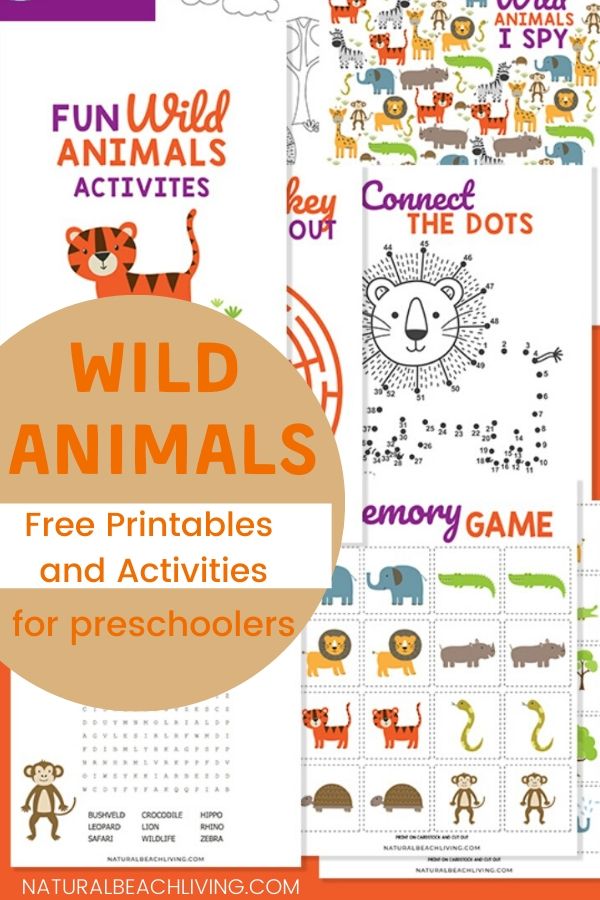 These Wild Animals Printables are so much fun for preschool and kindergarten children. These Zoo themed activities and games are perfect for a preschool zoo theme or add these Wild Animal Coloring Pages to your activities. Animal printables are a fun and educational way to help teach your child about wildlife!
