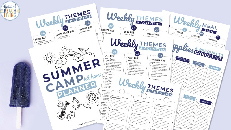 Summer Camp at home Planner Printables for Free! It's the perfect way to plan your fun summer activities with a Summer Camp Theme Guide full of ideas that the kids are going to love! 9 Weeks of DIY Summer Camp to keep kids entertained all summer long. 