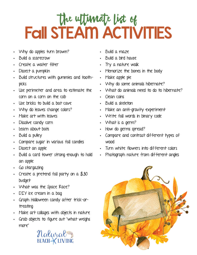 Kids LOVE these Hands on Fall STEAM Activities. Science, Technology, Engineering, Math, and Art Activities for Preschool, Kindergarten, and Early Elementary Kids. Free Printable and over 30 FALL STEM ACTIVITIES FOR KIDS