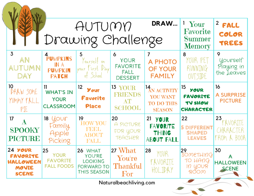 Fall Drawing Challenge and Free Drawing Prompts for Kids Natural