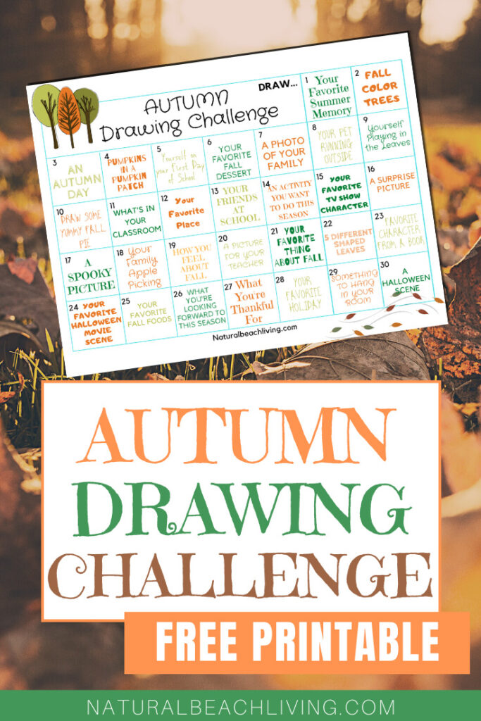 Get creative with your kids this season with this Free Fall Drawing Challenge, it's a 30 day drawing challenge for beginners that will have you drawing Pumpkins, Halloween Theme, Thankful Ideas, and there are many more Fall Drawing Prompts for Kids.