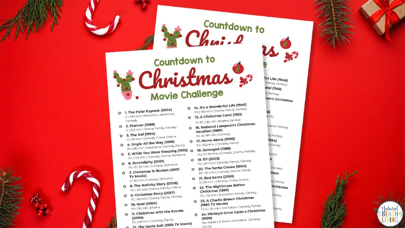 25 Day Christmas Movie Challenge, I Love Challenges and Christmas Movies are The Best so why not put the two things together this year for a 25 Day Countdown to Christmas Movie Challenge, They will bring comfort and cheer all month long. Grab this Free Christmas movies list challenge here