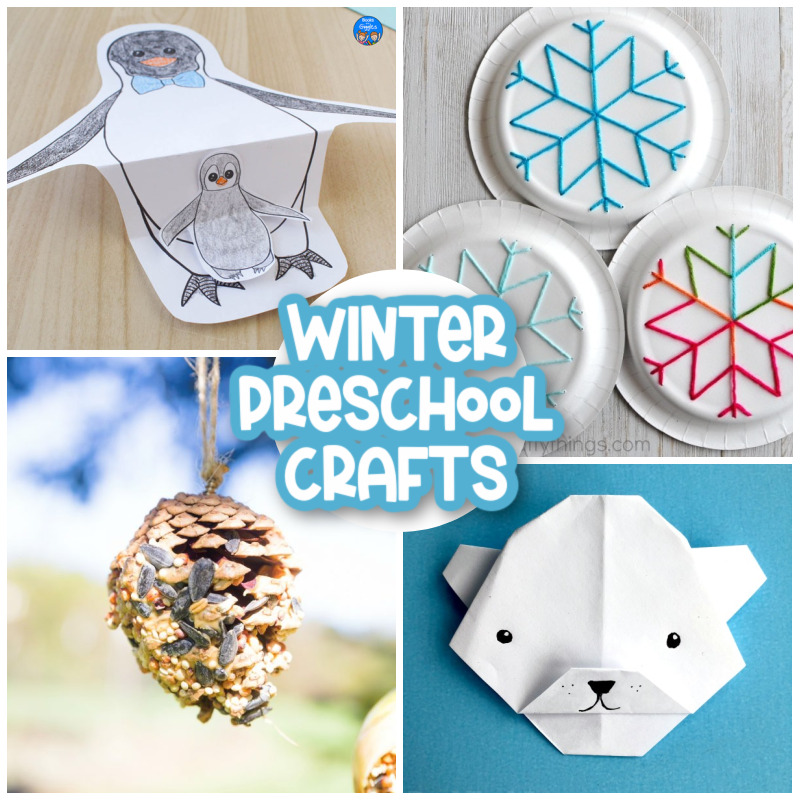 These Winter Preschool Crafts are so much fun with popular winter favorites like polar bear crafts, penguins, homemade bird feeders, and of course, snowflakes, and lots of snowmen crafts! These quick and easy winter kids crafts are perfect for all ages. 