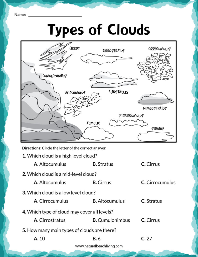 Clouds Activities for Kindergarten and Types of Clouds Activities Within Types Of Clouds Worksheet