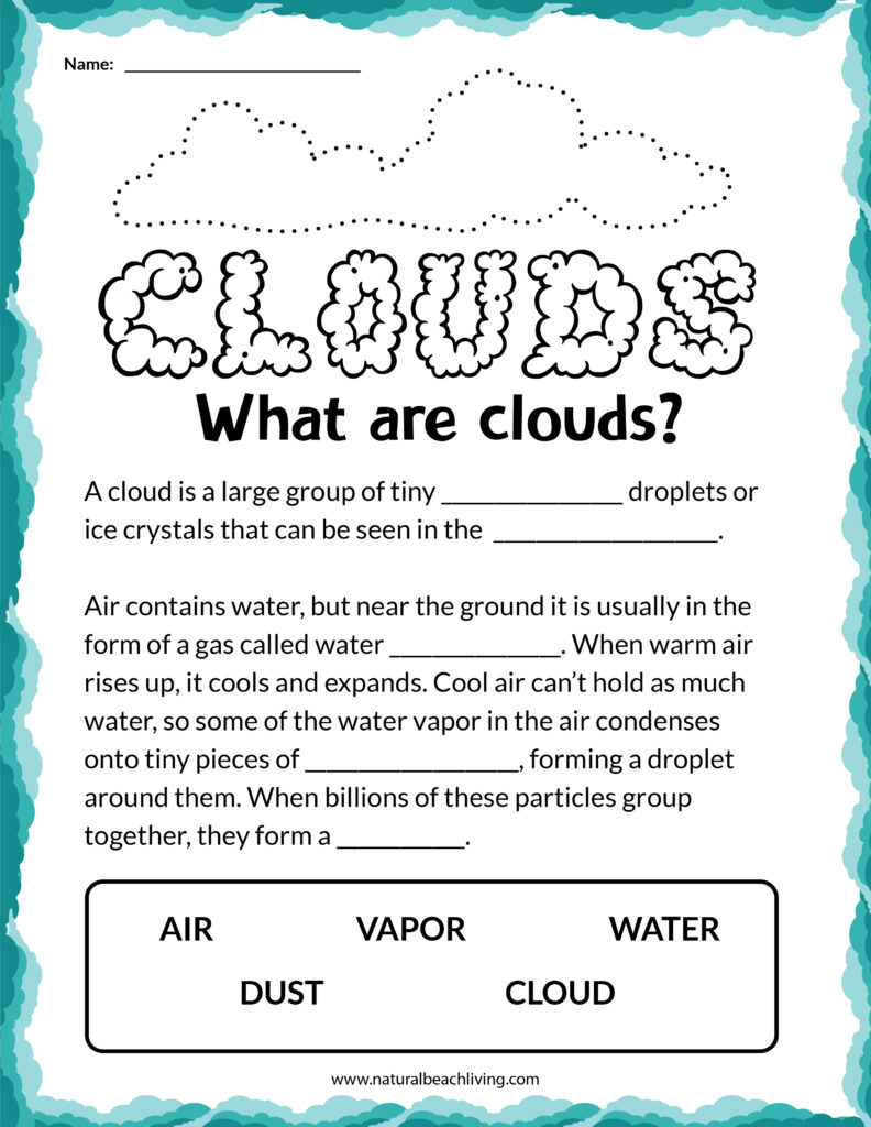 Use these Fun printable Clouds Activities for Kindergarten and Early Elementary Kids to learn all about clouds. Perfect activities for a Weather Theme or Clouds Activities for Early Elementary, find Types of Clouds Activities, Learning about Clouds Activities, and Clouds Worksheets for your kids