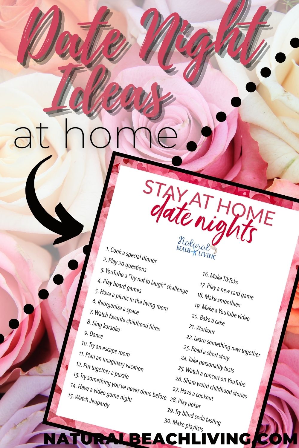 These Date Night Ideas at Home will give you so many fun things to do. You'll get over 30 fun date ideas to do in your home or outside. 1. Make a special dinner 2. play a fun game 3. give each other massages 4. have a picnic. Try something new with these Creative Date Night Ideas 