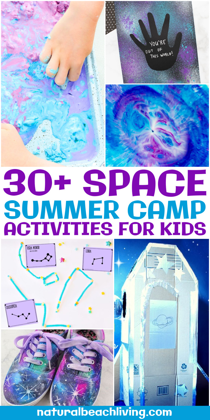 Kids will love these Space Summer Camp Theme Activities that are fun and educational activities. From learning about the phases of the moon to making galaxy Oobleck, space slime, homemade galaxy playdough, space crafts, and more. Plus, they'll have tons of fun with their friends while they learn with a space theme!