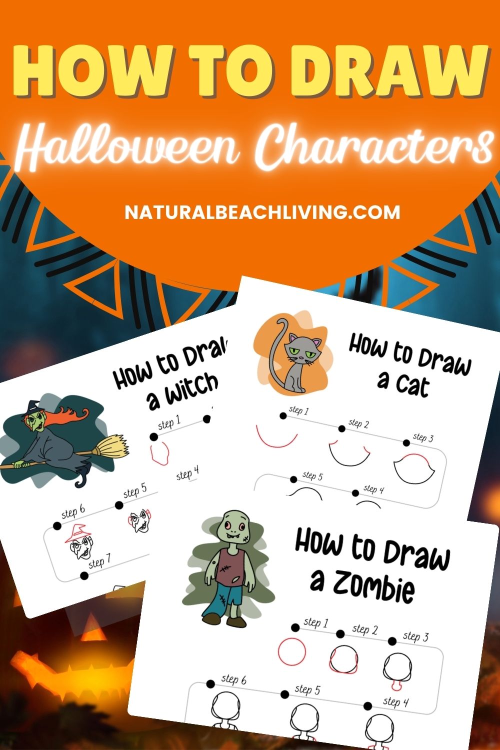 Bring spooky creativity into your classroom or home for Halloween with these How to Draw Halloween Characters Printables. Add these Directed Drawing Halloween Characters for an entertaining and educational activity to your Halloween Activities. 