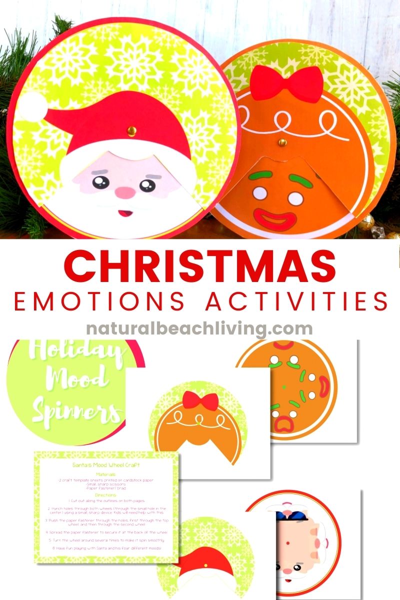 Emotions printables can be a helpful tool for teaching children about feelings and emotions this Christmas. These Christmas Emotions Activities help children understand feelings and emotions. These free printable Emotions spinners are perfect for kids who need help learning how to properly express their emotions. free printable emotion faces for Happy, sad, scared, surprised, or angry, emotions activities for preschoolers