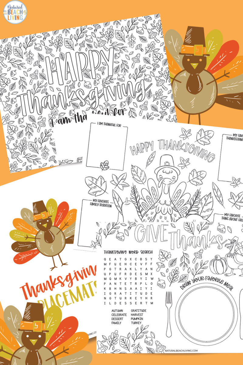 Printable Thanksgiving Placemats and Thankful Activities