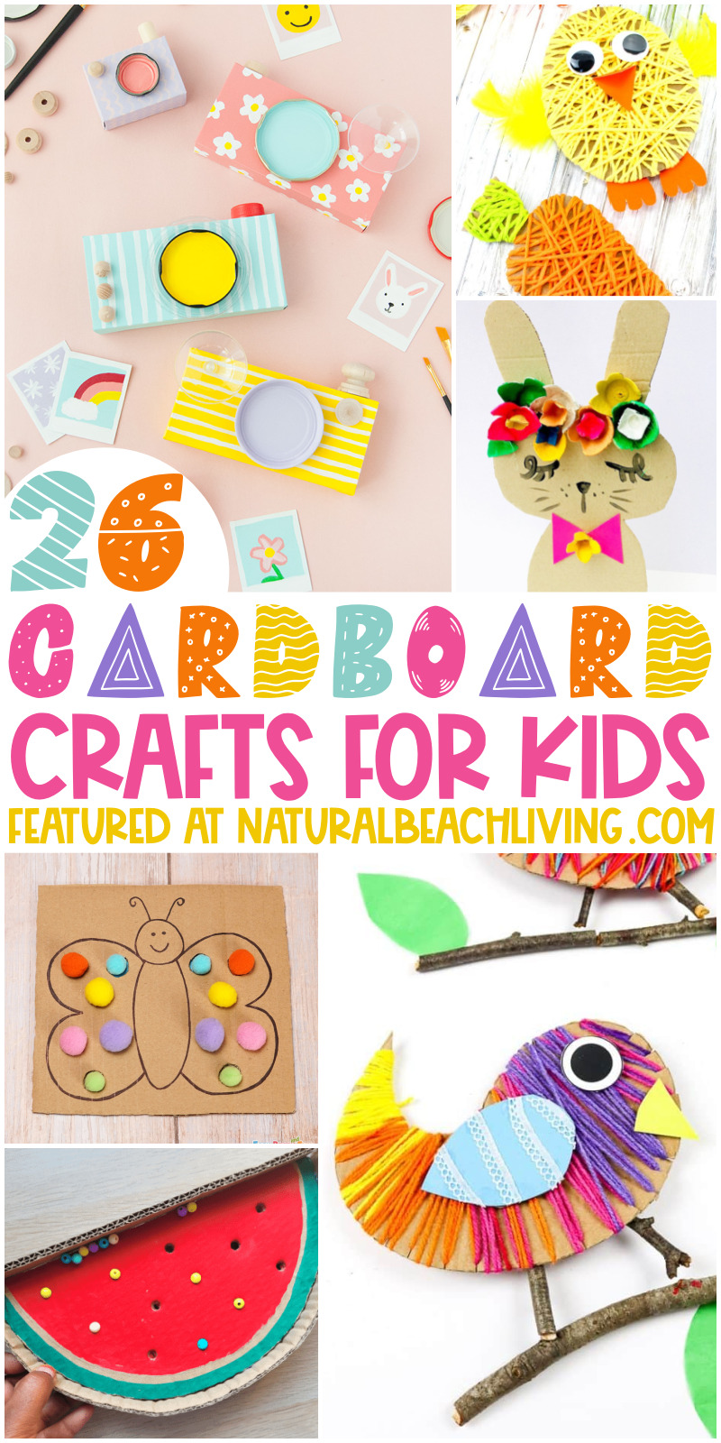 Over 26 fun Cardboard Crafts for Kids of all ages. These quick and easy craft projects will keep your kids busy all day long. From adorable cardboard animals to a DIY box unicorn, these kids projects are guaranteed to provide hours of entertainment. 